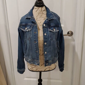 Slightly distressed dark wash Zara jean jacket